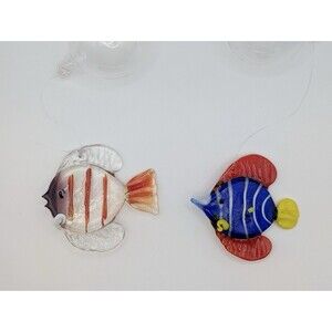 Lot of 2 LS Arts Blown Glass Floating Fish w Bubble Tropical Tank Aquarium Decor